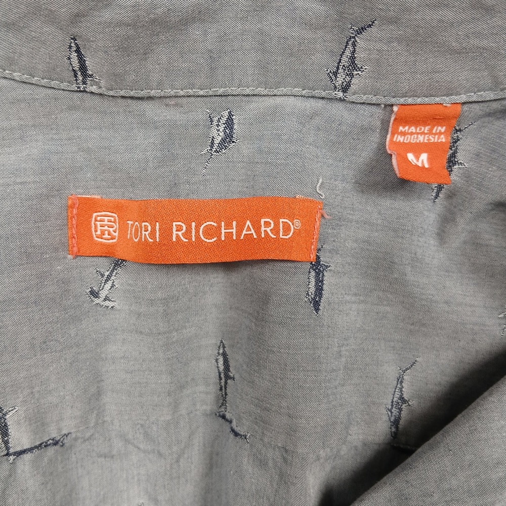 Tori Richard Button Up Shirt Mens Gray Shark Print Short Sleeve Cotton - Picture 4 of 9